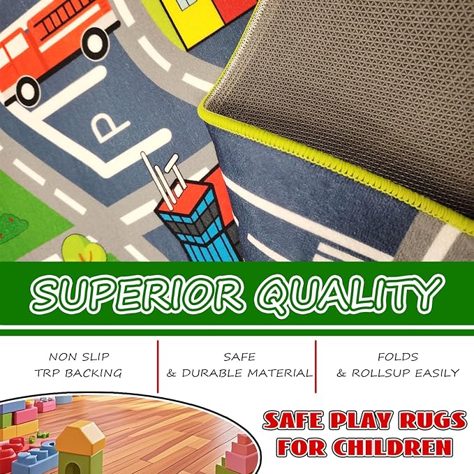 Pack 2 Car Rug Play Mat - Car Train Rugs Playroom Mat, Road Rug Kids Rugs for Bedroom with City Map Design Kid Room Decor, 59x31.49 lnches
