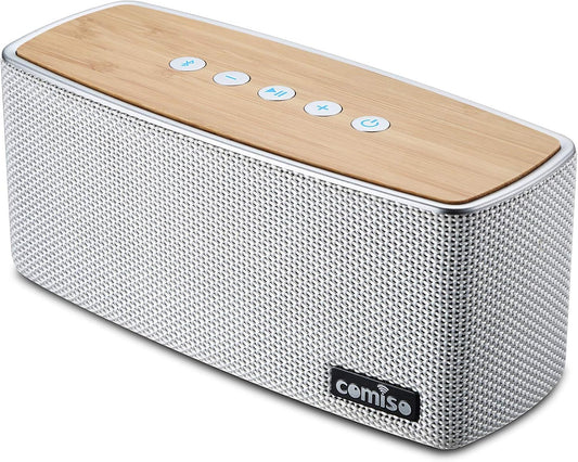 comiso Bluetooth Speakers, Portable Speaker 5.0 with 20W Stereo Sound, Wireless Stereo Pairing, Wood Bluetooth Audio with Subwoofer, 24H Playtime, Hands-Free, Great for Office, Home, Outdoor