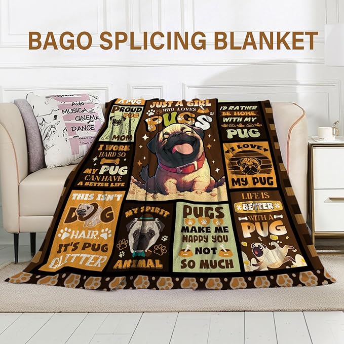 Pug Blanket Gifts for Women, Dog Lover Gifts, Pug Lovers, 50 * 60" Soft Throw Blanket for Christmas Birthday for Women