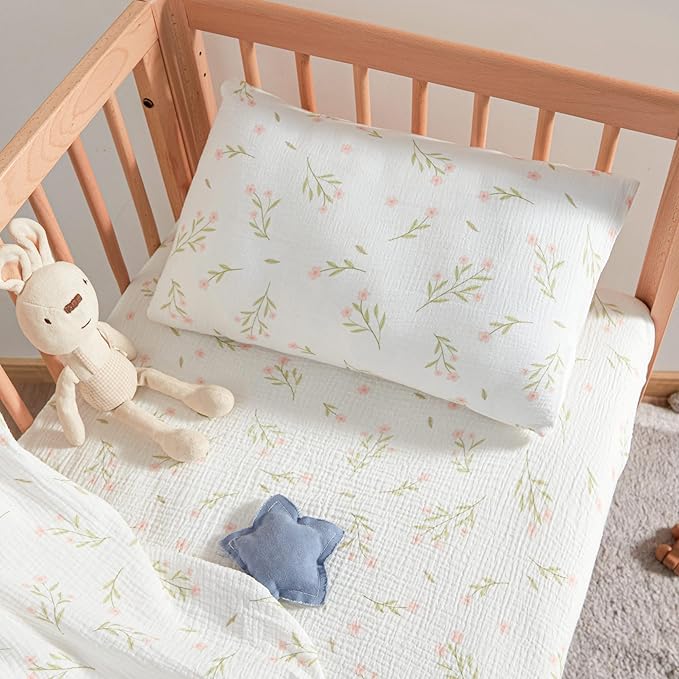 JELLYMONI 2 Pack Muslin Toddler Pillowcase for 13x18 Pillow, 100% Cotton Baby Pillow Case Cover for Bed, Toddler Cot and Travel, Soft & Breathable Baby Kids Envelope Pillowcase, No Pillow