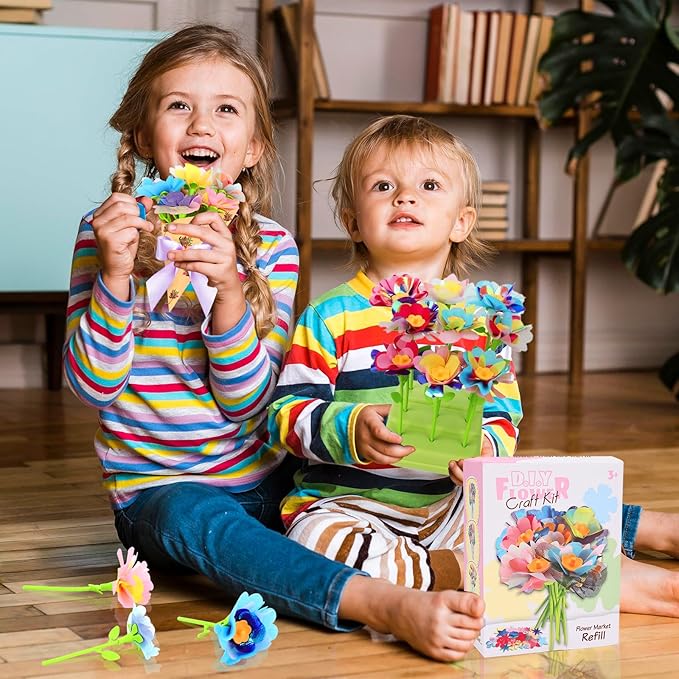 Autotechnx 182PCS DIY Fabric Flower Bouquet Refill Kit, Supplies to Create 28 Fabric Flowers, Refill Pack for Arts and Crafts Toy (Embossing Machine Not Included)