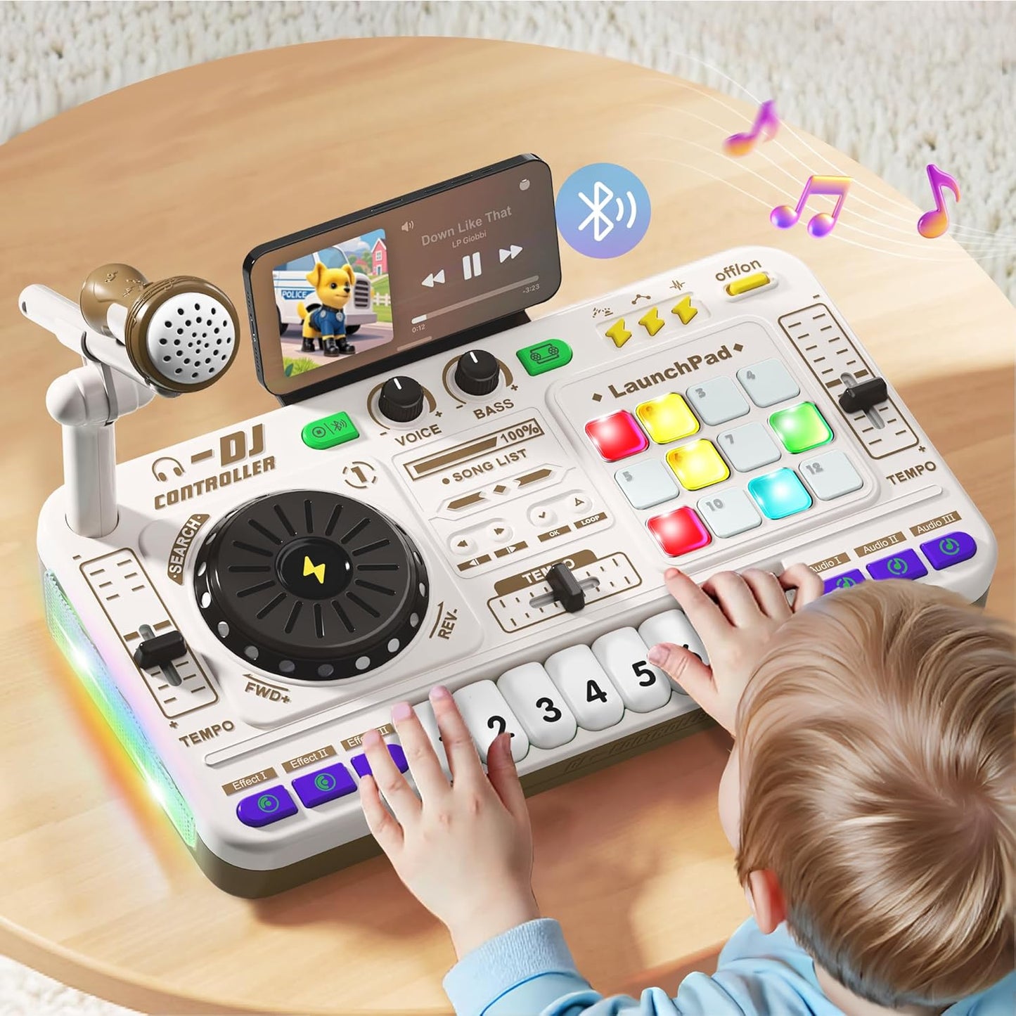 iPlay, iLearn Kids DJ Mixer Toy, Toddler Musical DJ Turntable W/Lights Sounds, Electronic Piano Instrument Playset W/Karaok Microphone, Birthday Party Gift for 3 4 5 6 Years Old Boys Girls Children