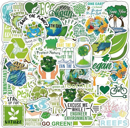 100PCS Environmental Protection Stickers, Save Planet Earth Stickers for Student Vinyl Waterproof for Water Bottle Laptop Luggage Guitar Gifts for Teens Girls Kids Adult Students