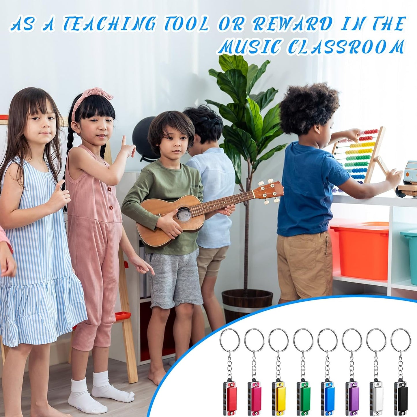 Ecally 32 Pcs Mini Harmonica Keychain for Kids Operation Christmas Favors Portable Wind Instruments 4 Holes 8 Tunes Harmonica Music Party Favors Cute Music Keychain Accessory (Multicolor)