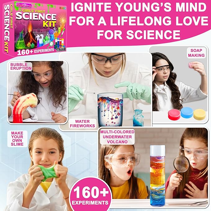Jim&Gloria Science Kits for Kids Age 5-7 8-12 Year Old Birthday Gifts for Girls, Craft Supplies, Learning & Educational Toys, Stem Toys, Chemistry Set, Science Experiments for Kids Volcano Projects