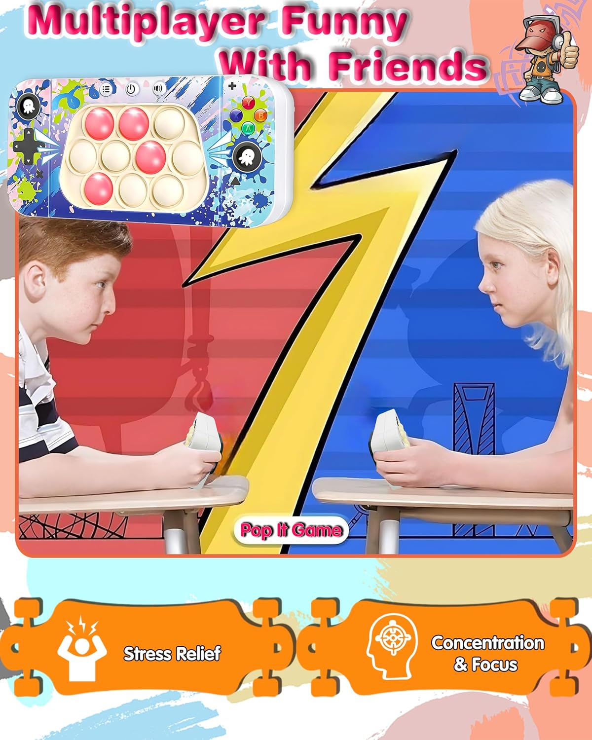 Fast Push Game Fidget Toys for Kids Adults, Quick Push Game, Handheld Sensory Fidget Popper Game Console Toys for Kids 6-12, Birthday Gifts for Boys, Girls, Teen (Camouflage)