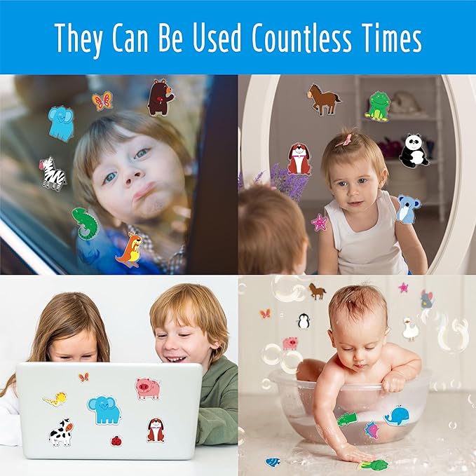 31PCS Animal Jelly Stickers, Thick Window Door Clings Removable Reusable Gel Clings Decals for Kids Toddlers Adults Home Classroom Nursery Animal Theme Party Supplies Decorations (Not Edible)