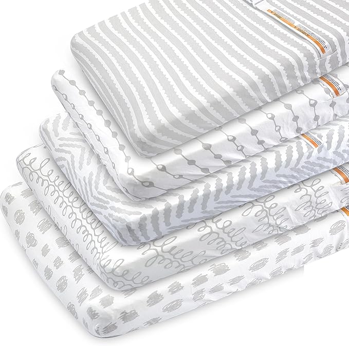 Bublo Baby Changing pad Cover - 5 Pack 100% Organic Jersey Cotton Changing Table Cover - Changing pad Covers - Changing pad Sheets - Changing Table pad Cover Sheets for 32” x 16” Baby Pads