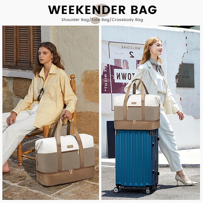 LOVEVOOK Weekender Bag, Large Travel Duffel Bag for Women with 2 Packing Cubes, Carry on Overnight Bag with Shoe Compartment, Mom Hospital Bags for Labor and Delivery