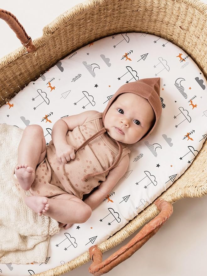 Stretch Fitted Bassinet Sheet Set BROLEX 2 Pack Cradle Sheets for Bassinet Pad/Mattress,Unisex Boys Girls,Ultra Soft,Starsmoon Balloon