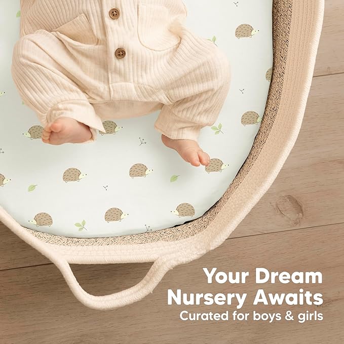 2-Pack Baby Bassinet Sheets Girl, Boy - 33x17 Viscose Derived from Bamboo Bedside Mattress Fitted Bassinet Sheets, Compatible with Halo Bassinest Swivel Sleeper, Baby Delight, Graco(Nibbles/Bruce)