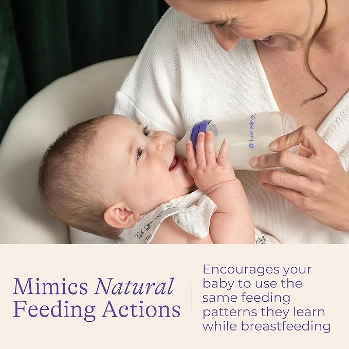 Lansinoh NaturalWave Fast Flow Nipples (2 ct) + 8 oz Anti-Colic Baby Bottles (3 ct) With Medium Flow Nipples, BPA/BPS-Free, Soft Silicone for Comfortable Feeding