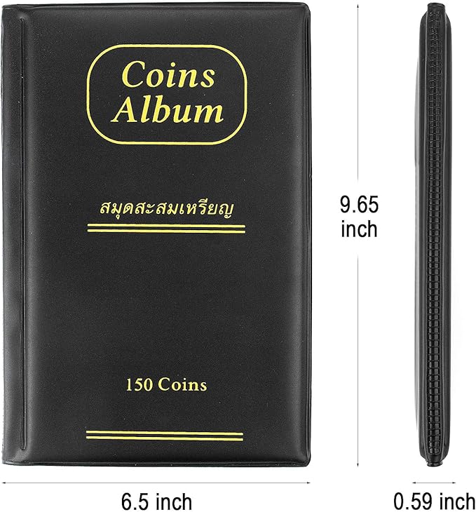150 Pockets Coin Album, Penny Collecting Book, Souvenir Coins Collection Holder, Ideal for Pressed Pennies Passport, Hobby Coin Collector, Money Specie Display Storage Case (Black)