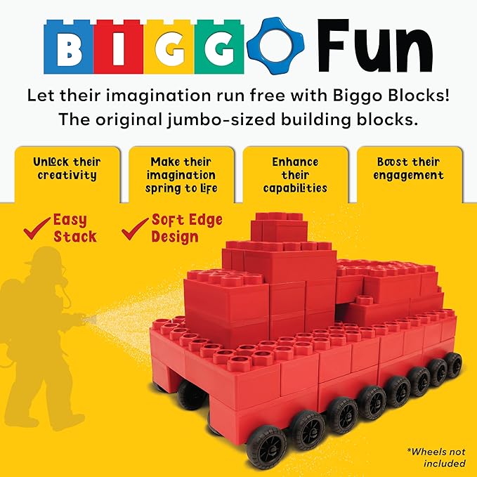 Big Blocks for Kids Ages 4-8 — Indoor & Outdoor Blocks Kids Games — Red Large Building Blocks - 48 pc