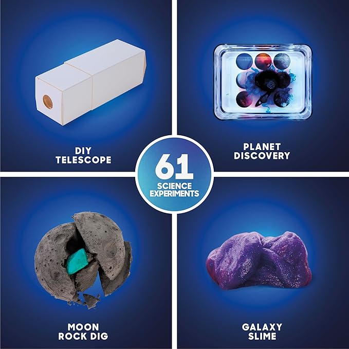 Discovery™ Galactic Space Science Kit – 61 Experiment STEM Lab for Kids| Astronomy & Chemistry Activity Set| Includes DIY Telescope, Crystals, Slime, Moon Rocks| Educational Learning Toy Gift| Ages 8+