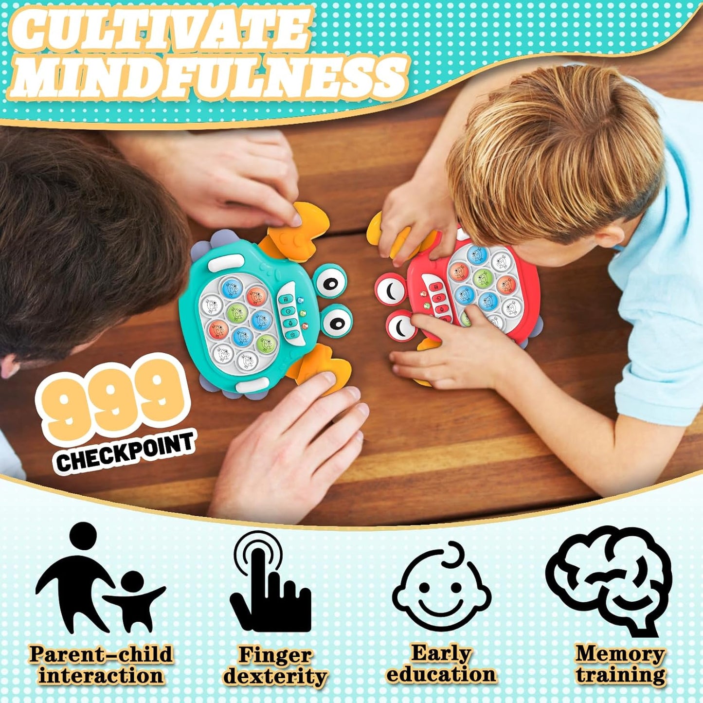 Fast Push Game, Pop Bubble Fidget Toy Quick Push Light Up Popping Game Toys for Ages 4-12, Birthday Gifts for Boys & Girls & Teens