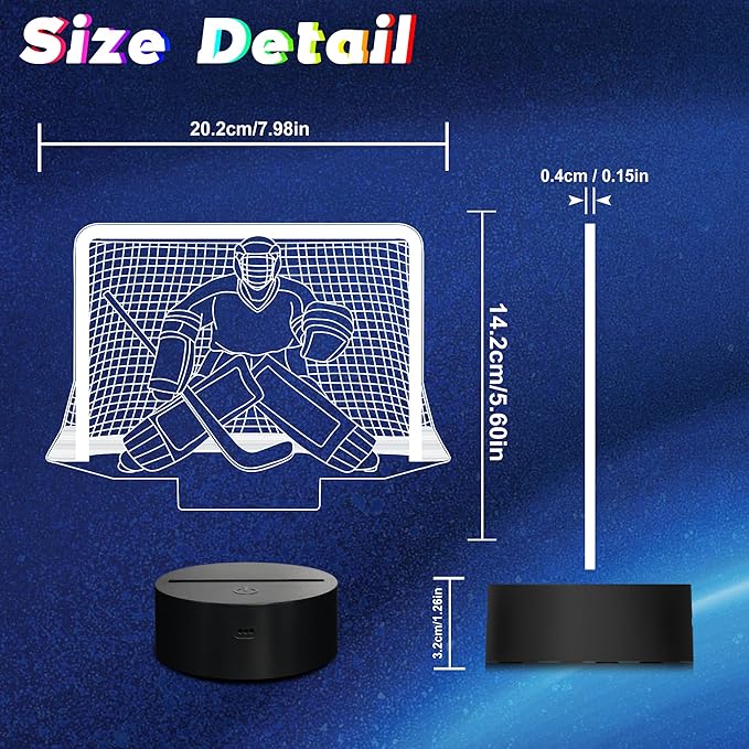 Ice Hockey Night Light, 3D LED Optical Illusion Lamp with Remote Control and Timer, Perfect Christmas and Birthday Gift Idea for Boys, Kids, and Teen