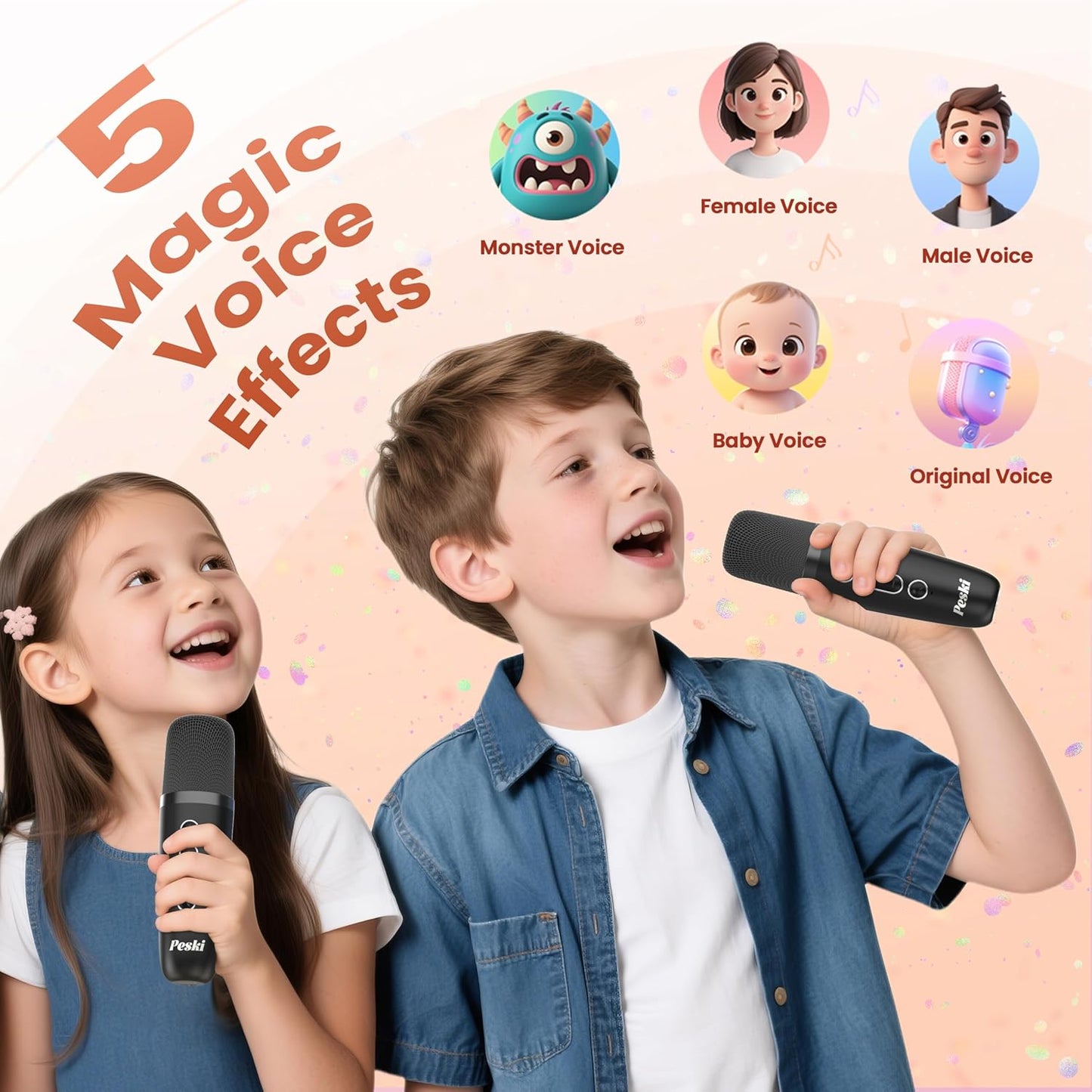 Karaoke Machine for Kids Adults, Portable Bluetooth Mini Karaoke Microphone Singing Speaker with 2 Wireless Mic and Light, for All Smartphones,Birthday, Family,Home Party (Black)