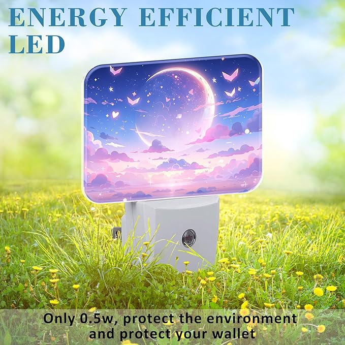 Pink Dream Starry Sky Night Light, Pink Moon Nightlight Plug into Wall with Dusk to Dawn Sensor for Kid Girls Boys Women Men Bedroom, Hallway, Kitchen, Bathroom, Stairs Decor