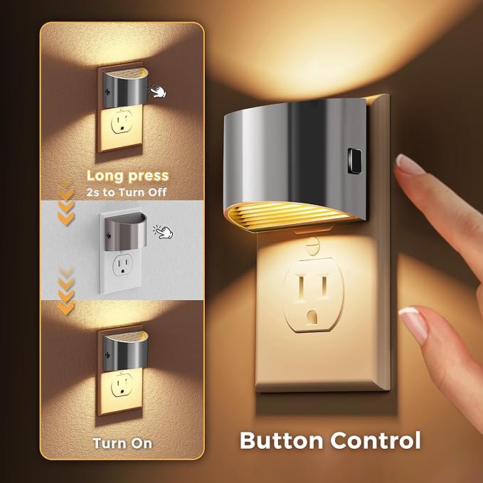 L LOHAS LED Night Lights Plug into Wall, Dimmable Night Light with 3 Level Brightness, 3000K Soft White, 2 Pack, Grey