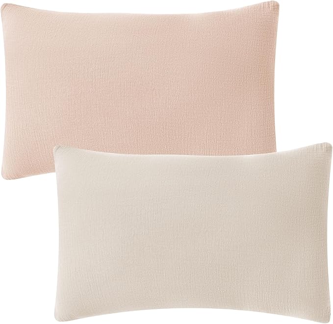 JELLYMONI 2 Pack Muslin Toddler Pillowcase for 13x18 Pillow, 100% Cotton Baby Pillow Case Cover for Bed, Toddler Cot and Travel, Soft & Breathable Baby Kids Envelope Pillowcase, No Pillow