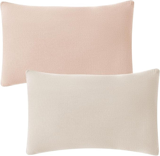 JELLYMONI 2 Pack Muslin Toddler Pillowcase for 13x18 Pillow, 100% Cotton Baby Pillow Case Cover for Bed, Toddler Cot and Travel, Soft & Breathable Baby Kids Envelope Pillowcase, No Pillow