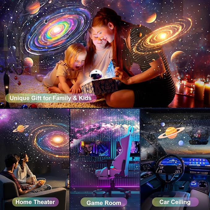 Space Galaxy Night Light Projector, Ultra-HD Astronaut Design, 12 Film Discs, LED Display with Adjustable Brightness