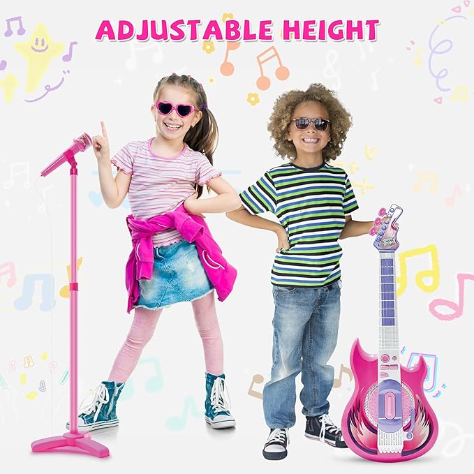 Contixo TG4 Musical Guitar and Microphone Set for Kids, Purple Electric Guitar Toys Starter Kit with Adjustable Height Microphone Stand, Karaoke Toy for Girls, Boys, Toddlers Christmas Birthday Gift