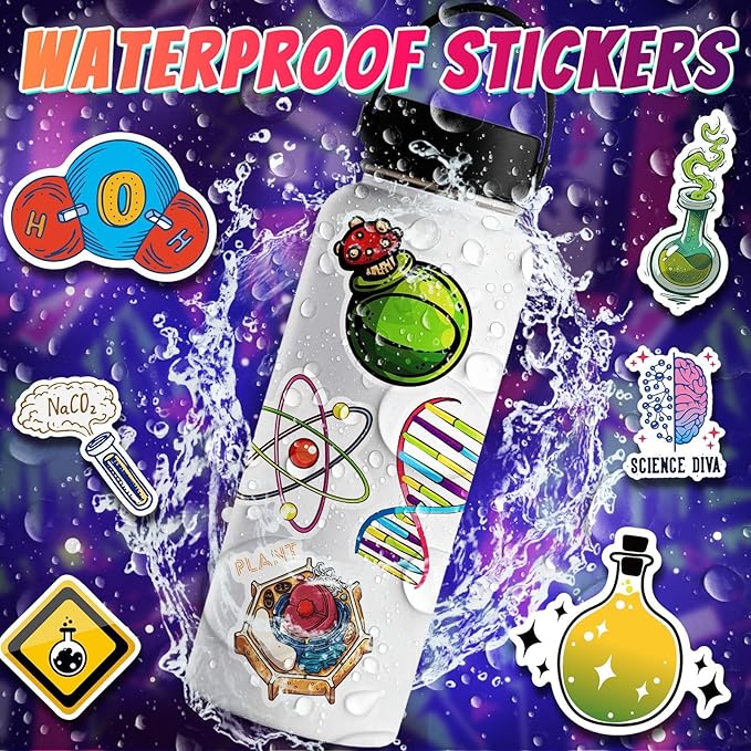 100pcs Science Stickers Pack, Biology Classroom Decor for School Teacher Student Laboratory Sticker Decals for Laptop Water Bottle Notebook Science Party Favors and Decor