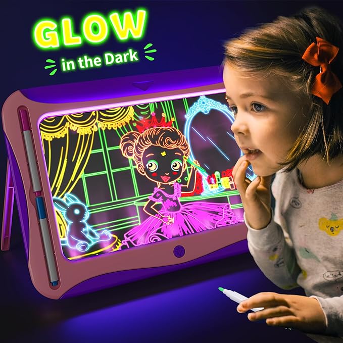 Magic LED Drawing Board for Kids, Girls Toys Age 6-8, Light Up Tracing Pad with 9 Double-Sided Cards, 6 Washable Markers, Arts & Crafts Kits Learning Toy Glow Up Doodle Board Christmas Birthday Gifts