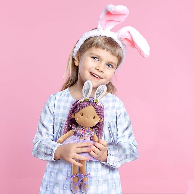 June Garden 16" Tia Bunny Ballerina Plush Doll – Soft Stuffed Doll – Easter & Birthday Gift for Girls and Toddlers - Lilac