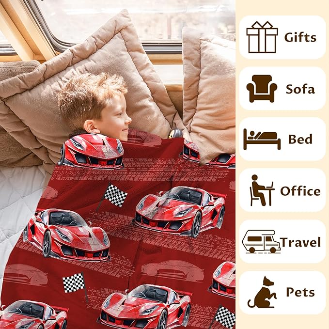 Throw Blankets for Kids Adults Racing Car Throw for Boys Men, 50x60 Inches Comfy Lightweight Blanket for Sofa Couch Bed Travel