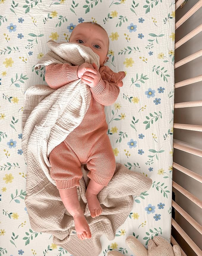 Crib Sheets for Baby Boy Girl 2 Pack, Fitted Crib Mattress Sheet 28" x 52", Muslin Toddler Bedding with Neutral Style, Nursery Bedding Essentials (Spring Garden & Sage)