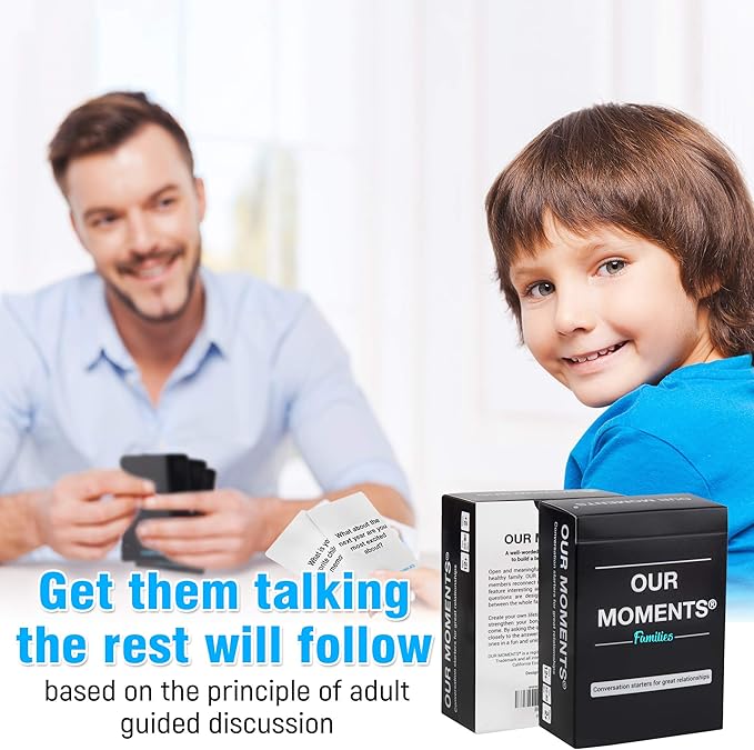 OUR MOMENTS Families: 100 Conversation Starter Cards for Families and Kids - Relationship Building - Car Travel, Road Trip & Card Game for Healthy Loving Family - Questions for Family Activities