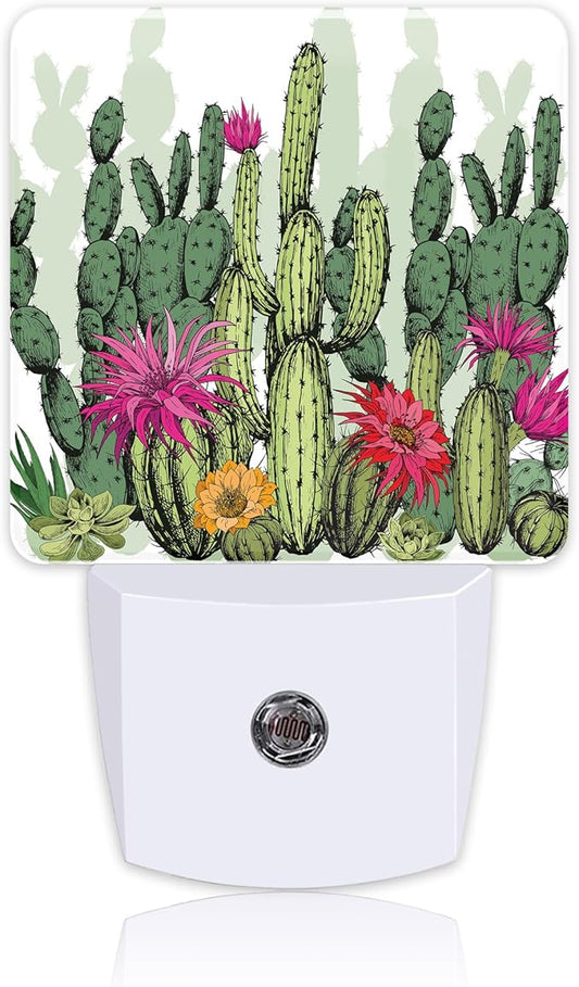 Green Succulents and Cactus Plants Night Light Plug into Wall with Dusk to Dawn Sensor Cute Nightlight for Kid Girls Boys Women Men Room Decor, Hallway, Kitchen, Bathroom, Nursery, Stairs