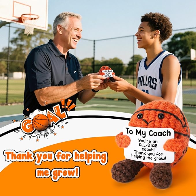 Basketball Coach Appreciation Gift - Thank You Gifts for Basketball Coach, Cool Handmade Crochet Basketball Present for Retirement Birthday Christmas - Thank You for Helping me Grow