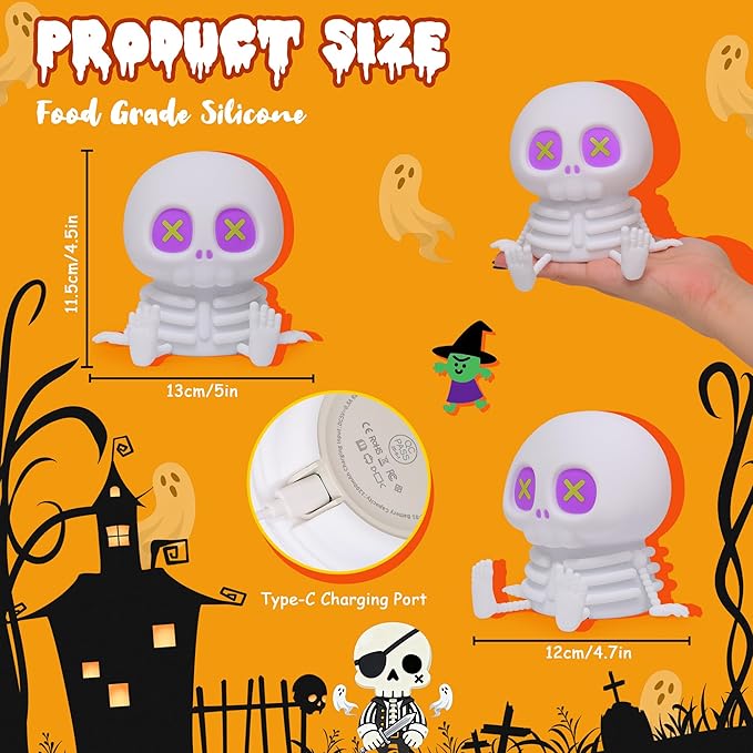 Ammonite Skeleton Night Light, Silicone Skull Lamp, 8 Colors & 2-Level Adjustable Warm Light, Touch Control LED Bedside Lamp for Home, Gaming Room, Halloween Decor, Gift for Christmas Birthday