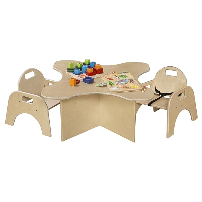 Wooden Low Chair with 3 Point Safety Harness, Perfect Montessori Baby lowchair Solution for Your 2-3 Year Toddlers or as a Dining Chair [Set of 2, Fully Assembled]