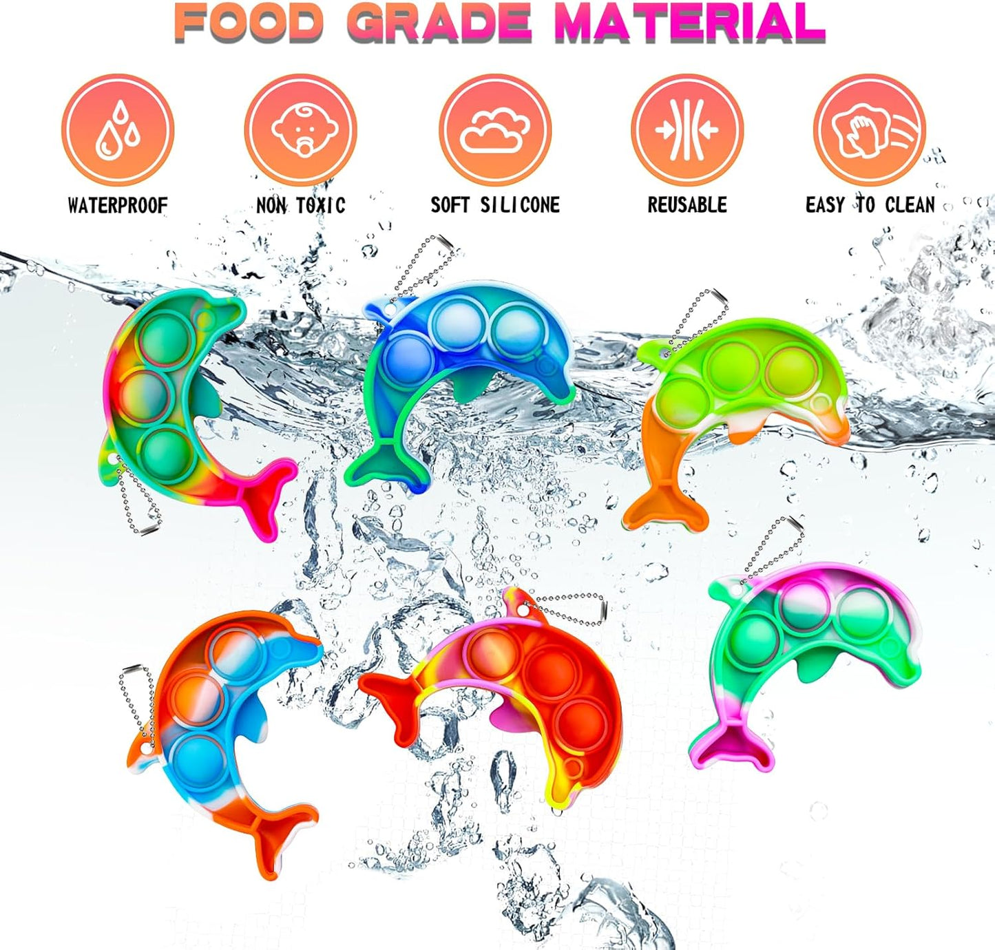 Pop Fidget Toys Bulk Its Birthday Party Favors for Kids 20PCS Cute Dolphin Mini Pop Keychain It Fidget Toy Packs Fidgets for Classroom Prizes for Kids Christmas Stocking Stuffers for Kids Sensory Toys