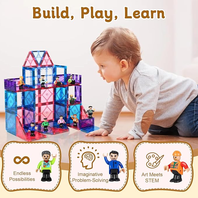15 Pieces Magnetic People Figures for Kids, Magnet Play People Perfect for Magnetic Tiles Building Blocks STEM Learning Magnet Toys for Boys Girls Ages 3 4 5 6 7+ Years Birthday Gifts(Styles May Vary)