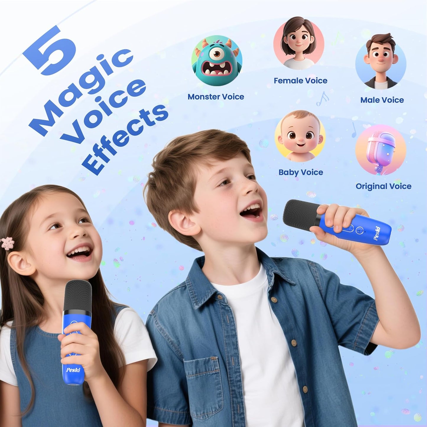Karaoke Machine for Kids Adults, Portable Bluetooth Mini Karaoke Microphone Singing Speaker Karaoke Player with 2 Wireless Mic, for All Smartphones,Birthday, Family,Home Party(Deep Blue)