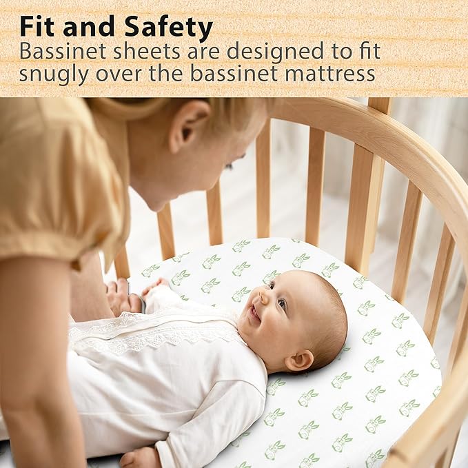 Bassinet Sheets Girl– 3-Pack Soft Fitted Bassinet Sheets, Organic Cotton, Breathable & Cozy, Fits 32x16x4 Inch Rectangle, Oval & Hourglass Mattresses