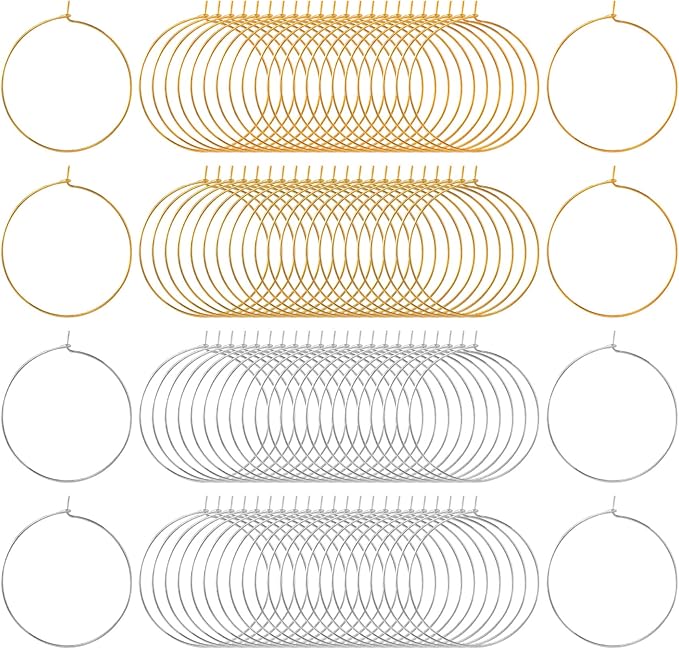 Pndeyo 300pcs Hypoallergenic Earring Beading Hoops, Round Hoop Earrings Findings, Open Earring Wire Ring Accessories for Jewelry Making- Silver & Gold
