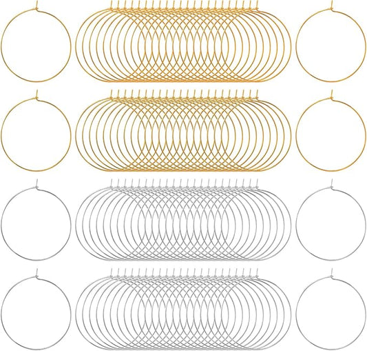 Pndeyo 300pcs Hypoallergenic Earring Beading Hoops, Round Hoop Earrings Findings, Open Earring Wire Ring Accessories for Jewelry Making- Silver & Gold