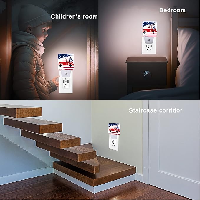 Independence Day Night Light,Military Plug-in Wall Night Lights Auto LED Lamp Energy Saving Square Lights for Men Women Gifts