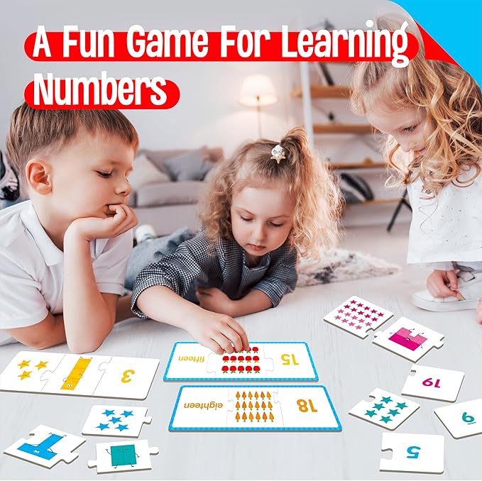 1-20 Number Puzzles, 20 Self-Correcting Matching Puzzle Set, Educational Counting Game Math Numbers Learning Toys for Toddlers, Preschool, Kids Aged 3-5