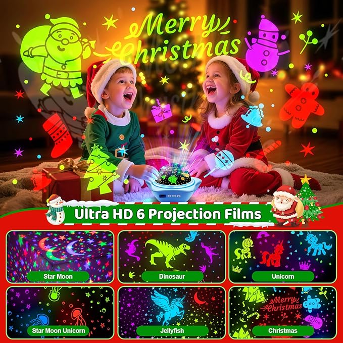 One Fire Night Light for Kids Gifts, 6 Films+78 Lighting Modes Ceiling Star Projector, Rechargeable Night Light Projector, 360°Rotating Star Lights for Bedroom Decor, Sensory Toys for Baby Boy Gifts
