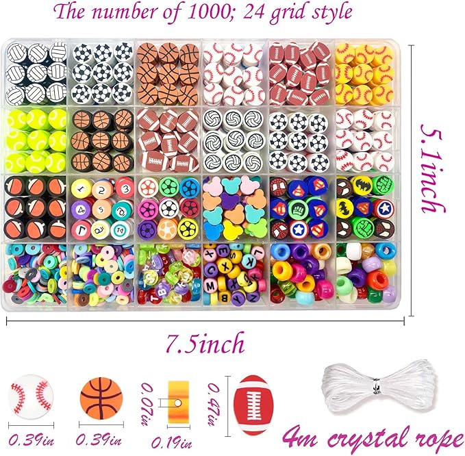 1000PCS Polymer Clay Beads Bracelet Making Kit, C+Style