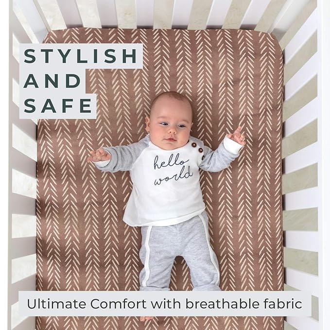 Pobibaby - Premium Single Fitted Baby Boy Crib Sheets for Standard Crib Mattress - Ultra-Soft Cotton Blend, Safe and Snug, and Stylish Woodland Crib Sheet (Wildlife Brown)