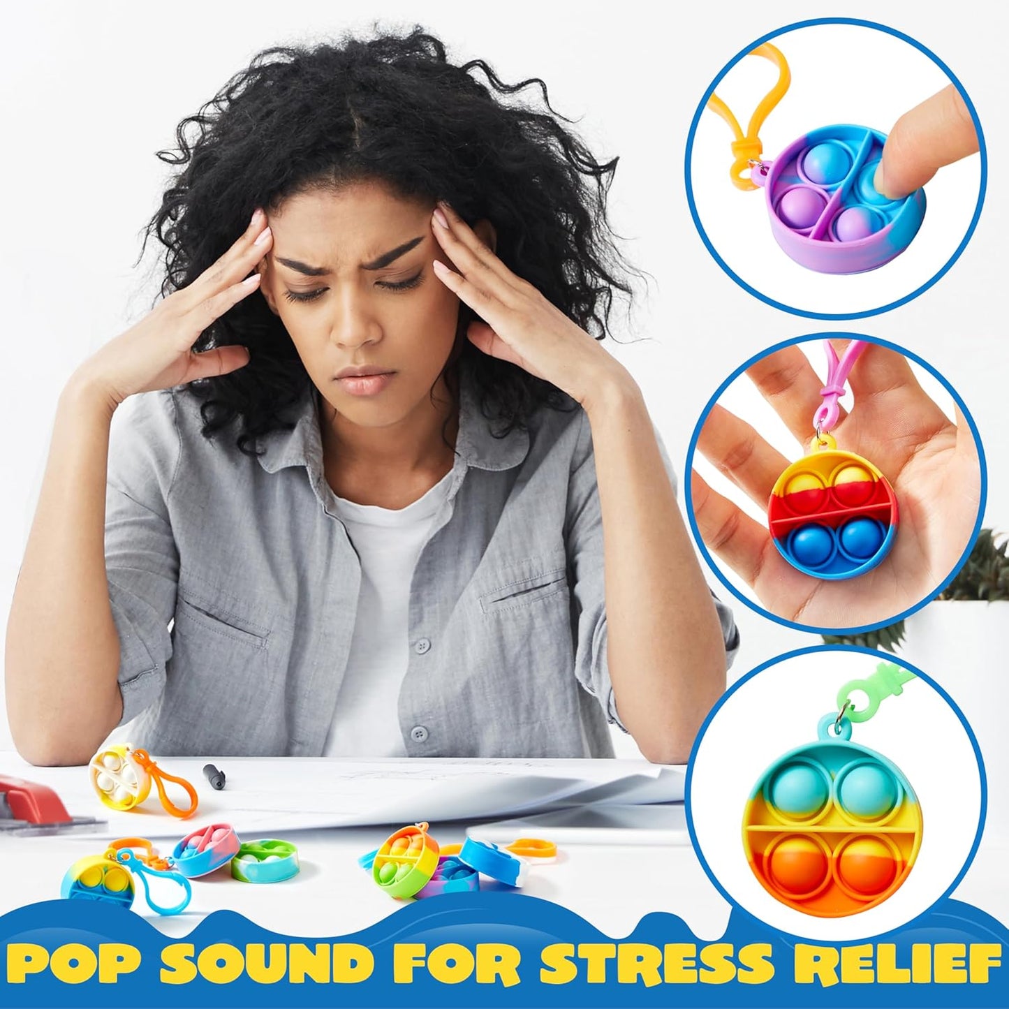 JOYIN Pop Fidget Keychain Mini Fidget Toys Bulk 30 Pack Party Favors for Kids 4-8,8-12 Years Kids, Goodie Bag Stuffers Fidgets for Classroom Prizes Sensory Fidget Toy Packs